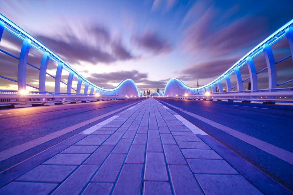 empty bridge with LED lights on the frame