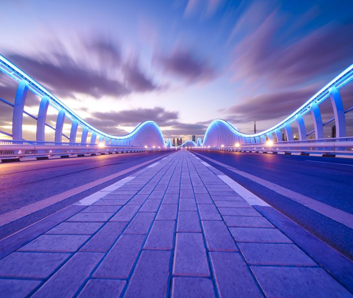 empty bridge with LED lights on the frame